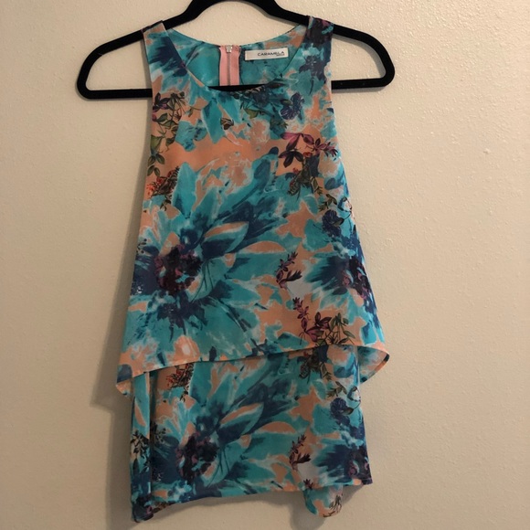 caramela Tops - Floral flounce tank top